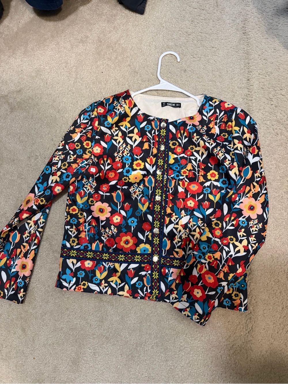 SHEIN Black Multicolor Floral Patchwork Long Sleeve Blouse - Picture 4 of 4
